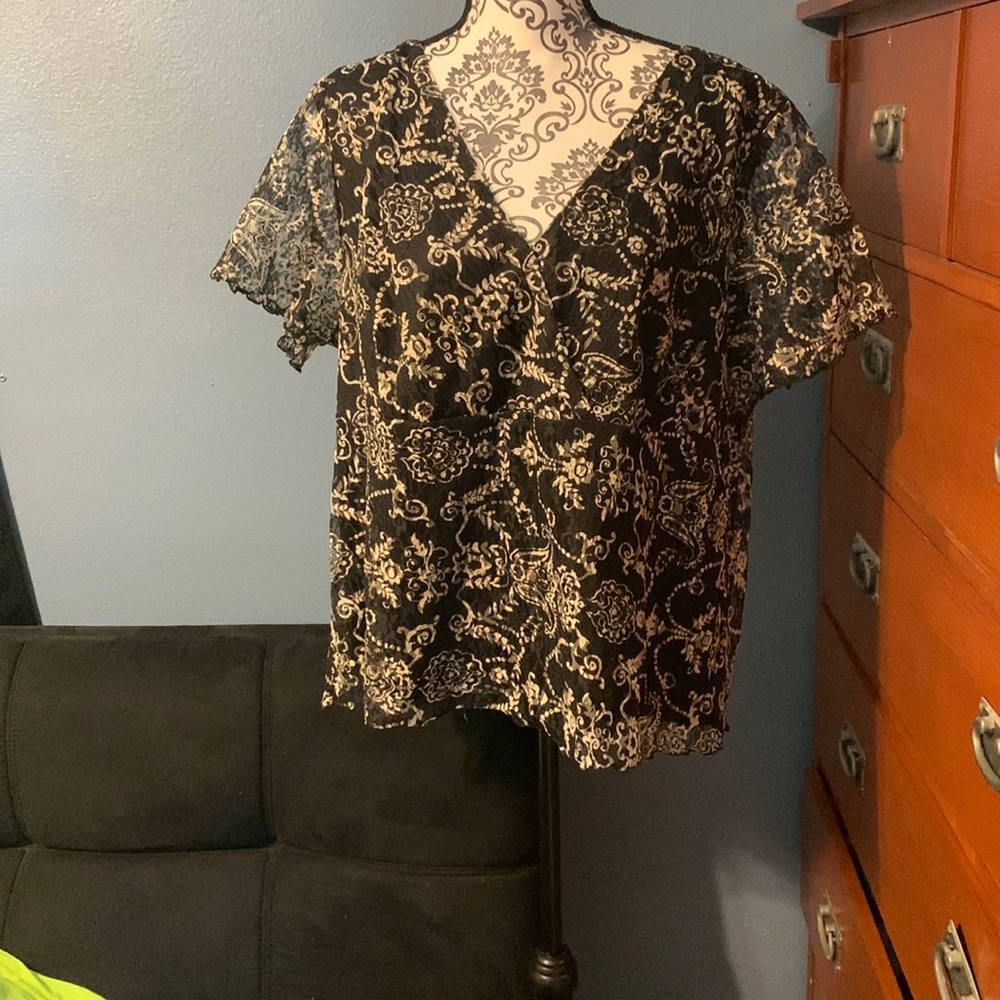 Flattering plus size lace overlay blouse